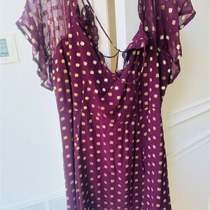 Topshop Burgundy Dress with Gold Polka Dots